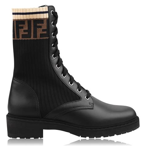 fendi rockoko leather and knit combat boots|rockoko knit leather combat boots.